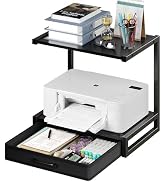 ALISENED Desktop Printer Stand with Fabric Drawer, 2 Tier Printer Table with Storage Shelf, Woode...
