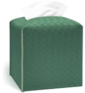 Azormi Tissue Box Cover, PU Leather Square Tissue Box Holder with Braided Pattern, Cube Tissue Bo...