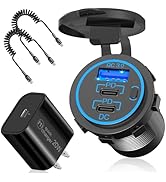 (4-in-1) 90W USB C 12V Outlet with Wall Charger: 3 Port Multi Type-C Car Charging Adapter Dual PD...