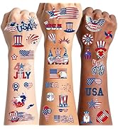 12 Sheets 4th of July Temporary Tattoos, Patriotic American Flag Red White and Blue Body Stickers...
