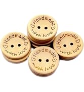 50Pcs Wooden , 15mm Wood Color Round 2 Holes Handmade with Love Letter Wooden ...