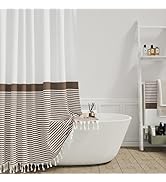 Dynamene Brown Fabric Shower Curtain, Farmhouse Boho Striped Tassel Shower Curtains for Bathroom,...