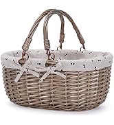 G GOOD GAIN Oval Picnic Basket with Folding Handles, Willow Hand Woven Shopping Basket, Bath Toy ...