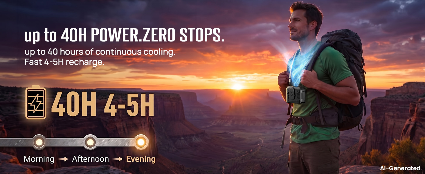 Long-runtime fan for shirt clip powers cooling from morning hikes to evening outdoor use