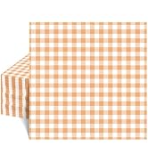 80 Pcs Orange Gingham Napkins, 6.5X6.5 Inch Fall Plaid Napkin Disposable Autumn Dessert Beverage ...