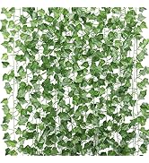 12 Strands Fake Ivy Garlands Leaves Artificial Vines Faux Green Hanging Plants for Bedroom Wall H...