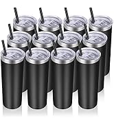 VEGOND Stainless Steel Tumblers Bulk 12 Pack, 20 oz Vacuum Insulated Skinny Tumblers with Lids an...
