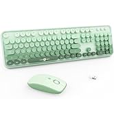 Wireless Keyboard Mouse Combo, 104 Round Keys Cute Colorful Keyboard Retro Typewriter Style, Lett...