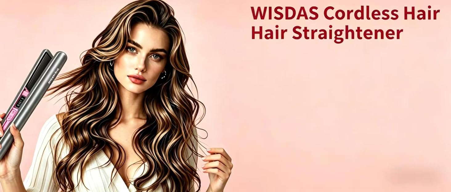 WISDAS Cordless Hair Straightener. Portable, fast heating, long-lasting styling.
