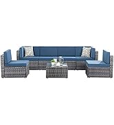 Shintenchi 7 Pieces Outdoor Patio Sectional Sofa Couch, Silver Wicker Furniture Conversation Sets...