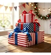JarThenaAMCS 12 Sheets Patriotic Wrapping Paper -Not Roll- Red Blue White Star Stripe Gift Wrap P...