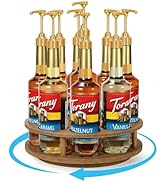 THYGIFTREE Rotating Coffee Syrup Organizer for Countertop, 9-Bottle Wooden Syrup Rack & Bottle Ho...