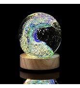 LOULIQIGIFT 3.15in Hand Blown Glass Ball Ocean Waves Crystal Ball Night Light Gifts for Women Dec...