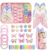 Little Girls Hair Accessories Kit with 3-Tier Pink Storage,Ties and Clips | Elastic Spiral Hair T...