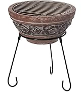 Indoor and Outdoor Small Red and Grey Grill Clay Fire Pit and Accent Design and Metal Stand