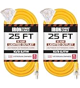 Iron Forge Cable 10 Gauge 25ft Lighted Outdoor Heavy Duty Extension Cord with 3 Outlets - 15 Amp ...