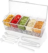 IVYHOME Ice Chilled 5 Compartment Condiment Server Caddy | Fruit Serving Tray | Condiment Pots wi...