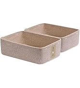 MiniArk Large Shallow Organizing Baskets 15x11x5.1 Inches - Rope Woven Storage Bins for Bathroom,...