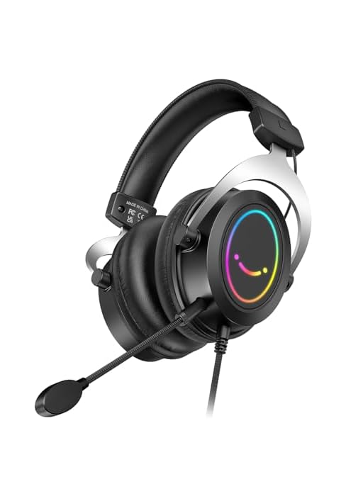 FIFINE RGB Gaming Headsets,Comfortable Over-Ear Headphones with Microphone,Wired Audio Jack Conne...