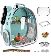 Bird Carrier Backpack Travel Cage with Perch, Breathable Clear Parrot Cockatiel Cage with Toy Sta...