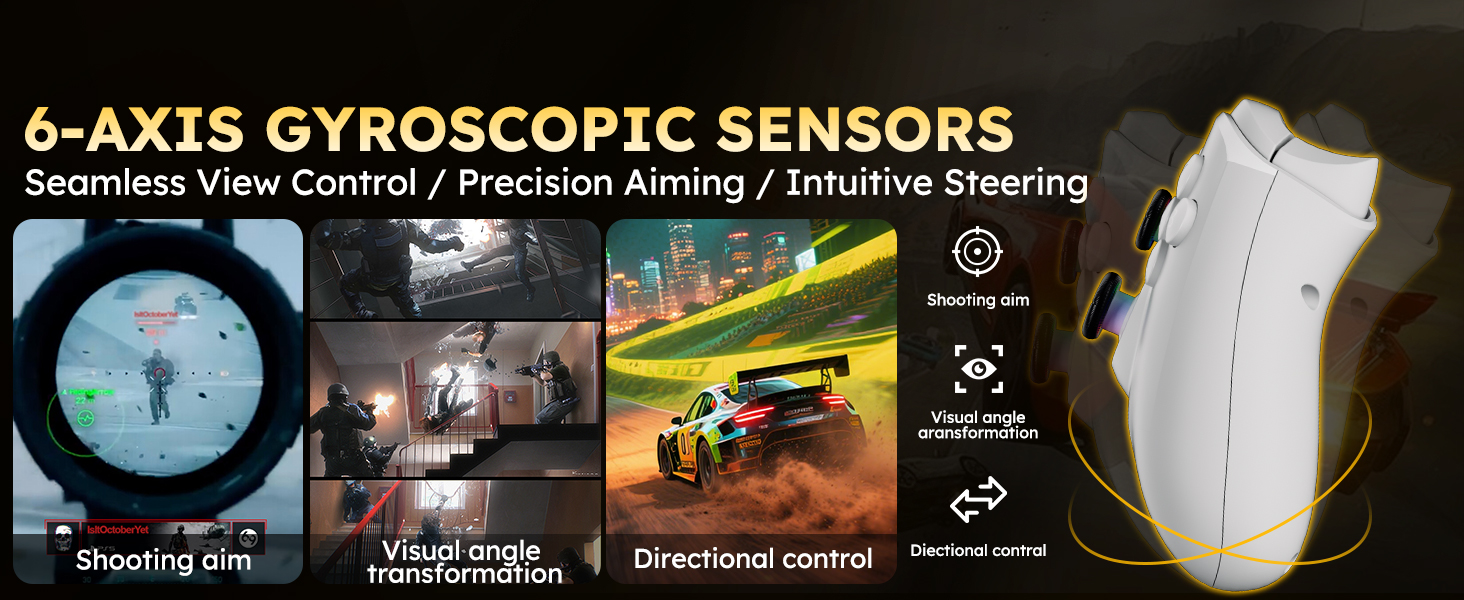 The handle has a 6-axis gyroscope sensor and has Seamless View Control,Precision Aiming