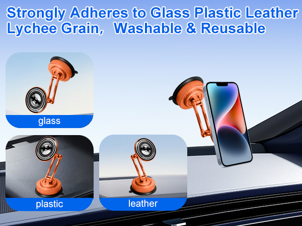 Orange & Coral Orange mount with strong silicone suction cup, fits all surfaces, elegant for ladies