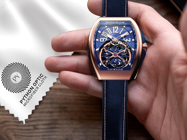 Luxury watch scratch free cleaning with the Python premium microfiber cleaning cloth