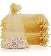100PCS Organza Bags, 4x6 inch Small Mesh Bags Drawstring, Gold Sheer Organza Bags, Wedding Party ...