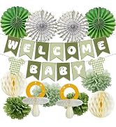 LOMOSO Sage Green Gender Neutral Baby Shower Decorations - Welcome Baby Banner, Pacifier Honeycom...