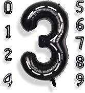 SULALABOO 40Inch Black Number 3 Balloon Large Helium Number Balloons 0-9 Giant Digital 3rd Foil M...