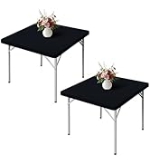 Wolkemer 2 Pack Black Fitted Tablecloth 34x34 Inch Square Elastic Edges Table Cloth, Spandex Stre...