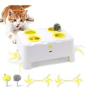 PETSWEET Interactive Cat Toy for Indoor Cats, 3 Modes Feathers Toy, Rechargeable 4 Holes Mole Cat...