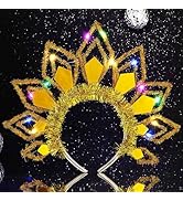 JEAIRTS Light Up Headband Gold Glowing Halo Crown Headpiece Led Costume Rave Hair Accessories for...