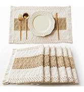 FEXIA Boho Placemats Set of 6, Macrame Table Decor Farmhouse Style Placemats in Natural Cotton Bu...