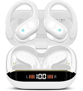 Qecnato Sports Wireless Earbuds 75H Bluetooth 5.4 Headphones Stereo, White | Over Ear Buds with E...