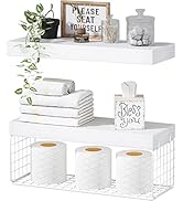 QEEIG Bathroom Floating Shelves Over The Toilet Storage Wall Shelf Small 16 inch Set of 2, White