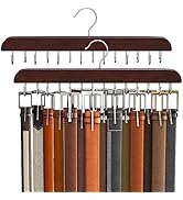 Belt Hanger for Closet, Sturdy Wood Belt Rack Closet Accessories with 14 Hooks Belt Organizer for...