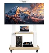 Mobile TV Stand for 32-75inch Flat Curved Screen TV Cart,with Media Shelf Tray,Height Adjustable ...