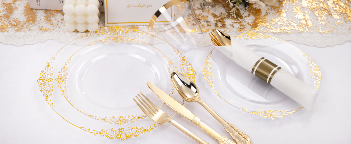 Clear and Gold Plastic Plates