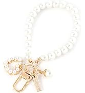 JJLFresheners Women's Imitation Pearl Chain, Golden Car Key Chain Backpack Key Pendant Accessorie...