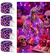 btfarm 4 Pack Halloween Fairy Lights Battery Operated Timer, Orange Purple | Dimmable 8 Mode Hall...