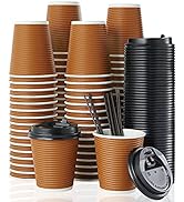 80 Pack 10oz Disposable Coffee Cups, Insulated Ripple Wall Paper Coffee Cups, Hot Paper Cups For ...