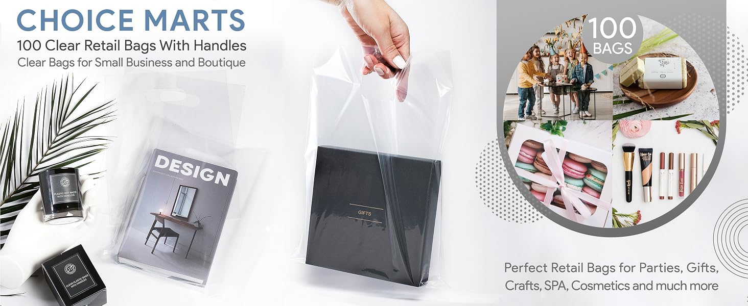 clear plastic gift shopping bags with handles for small business retail merchandise bags