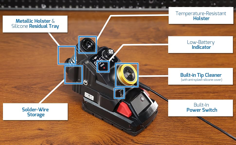 WEP 937D-I 3 cordless soldering station has integrated soldering iron holder.