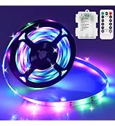RGB LED Strip Lights Battery Operated, 9.8ft 90 LED Led Strip Lights with Remote Timer Dimmable, ...