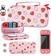 RHOTALL Pink Strawberry Carrying Case Compatible with Nintendo Switch Lite,with Cute Case Cover A...