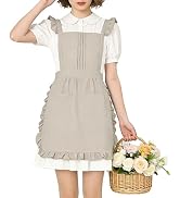 ARBINSON Vintage Ruffle Apron for Women with Pocket, Frilly Kitchen Cooking Waitress Maid Costume...