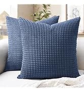 Softalker Throw Pillow Covers 18x18 Inch, Set of 2, Soft Corduroy Boho Stripe Decorative Pillow C...