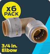 SharkBite Max 3/4 x 3/4 in PTC 90-Degree Elbow, Pack of 6, Push-to-Connect Brass Plumbing Fitting...