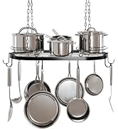 TICKCACY 24.4” Metal Pot Rack Hanging, Oval Pan Rack Hanging with Hooks, Heavy Duty Ceiling Pot R...